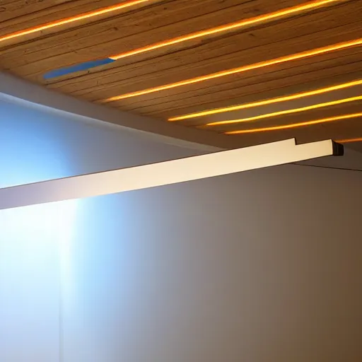 Prompt: a led - strip lamp hanging from the sealing, modern aesthetic, sci - fi look, by frank gehry, concept art