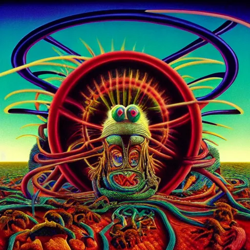 Image similar to animal the muppet on tool album cover, 8 k resolution hyperdetailed scary dystopian surrealism style of alex grey