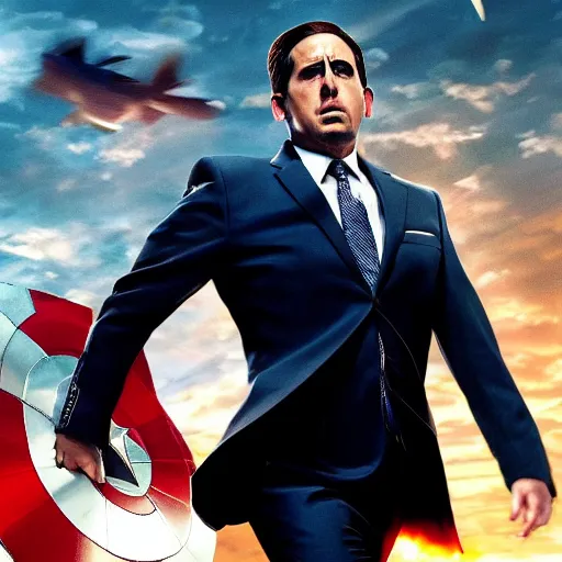 Image similar to michael Scott as capitán américa