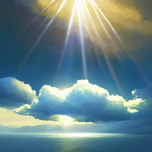 Image similar to digital painting, whale flying clouds. dramatic lighting. god rays. by artem rhads chebokha