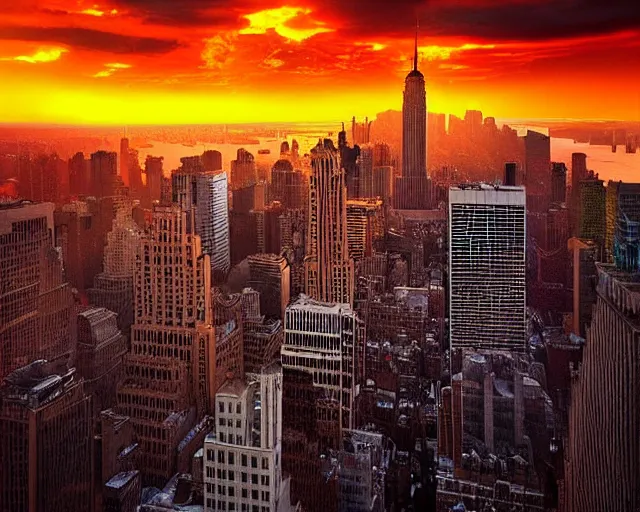 Prompt: photography by marc adamus, new york city manhattanhenge, sunset, dramatic lighting, clouds, beautiful