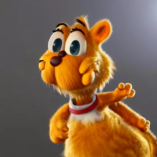 Prompt: still photo of garfield, highly detailed, photorealistic portrait, bright studio setting, studio lighting, crisp quality and light reflections, unreal engine 5 quality render