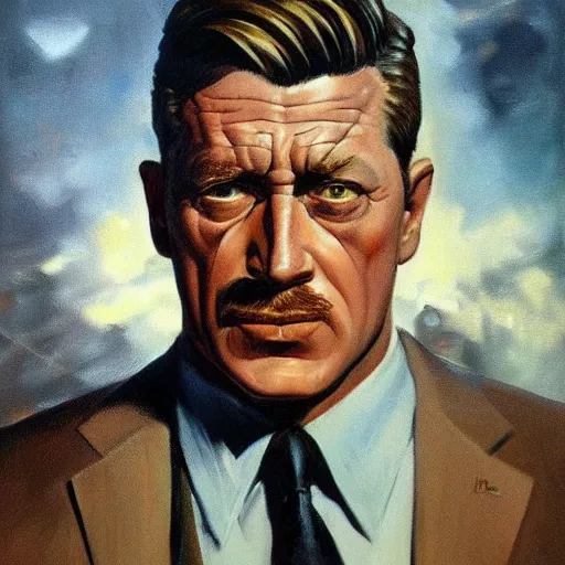 Image similar to ultra - realistic portrait painting of jim gordon. art by frank frazetta. 4 k. ultra - realistic. highly detailed. epic lighting