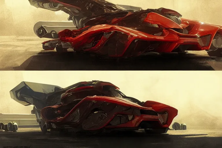 Prompt: concept art of vehicles from the movie akira inspired by liam wong, high octane render, trending on cgsociety, displacement mapped