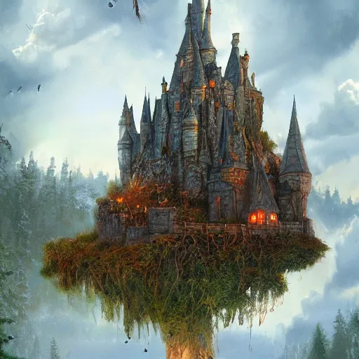 Prompt: 🧙🦃🏰🌲🌲, Darrell K Sweet, artstation, concept art, digital art, felix Kelly, 8k photo, cinematic