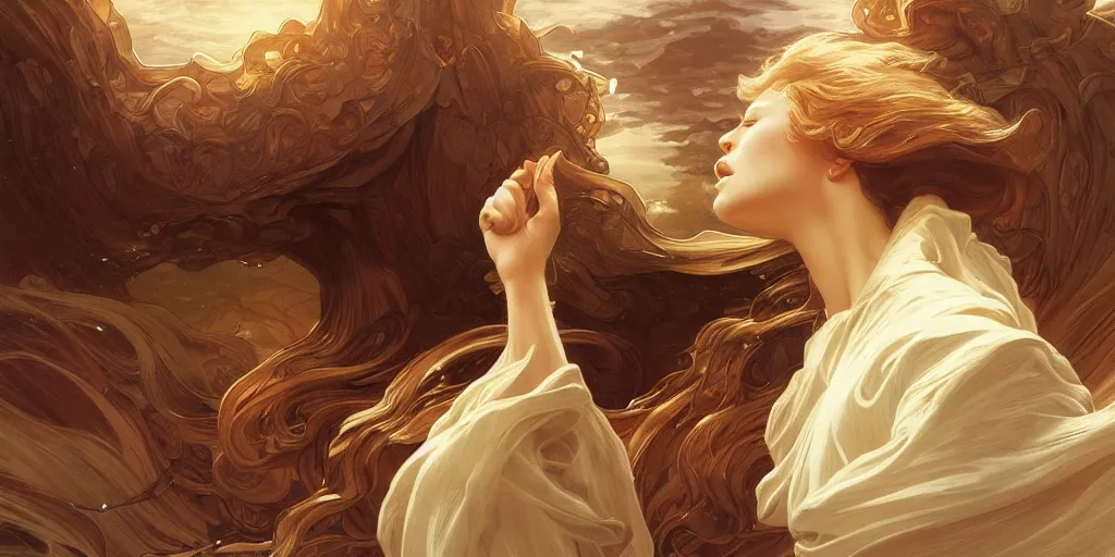 Image similar to inside the curl of a wave, elegant, highly detailed, digital painting, artstation, concept art, smooth, sharp focus, illustration, ArtStation, art by artgerm and greg rutkowski and alphonse mucha and J. C. Leyendecker and Edmund Blair Leighton and Charlie Bowater