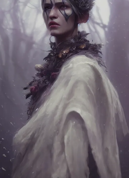 Image similar to A fancy portrait of a beautiful druid by Greg Rutkowski, Sung Choi, Mitchell Mohrhauser, Maciej Kuciara, Johnson Ting, Maxim Verehin, Peter Konig, Bloodborne, 8k photorealistic, cinematic lighting, HD, high details, dramatic, atmospheric , trending on artstation