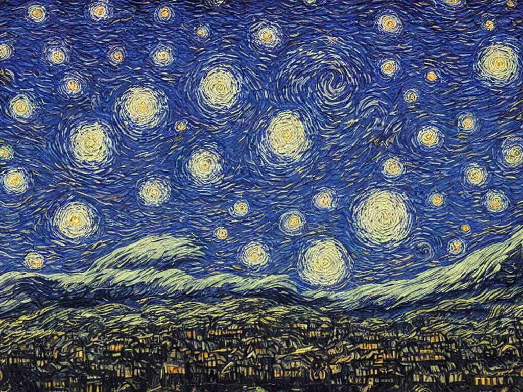 Prompt: A sprawling view of Kredik Shaw, Mistborn in a starry night, mists revolve in the distance