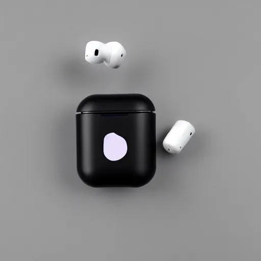 Image similar to black airpods pro case with marshmallow logo on it, studio, product photo