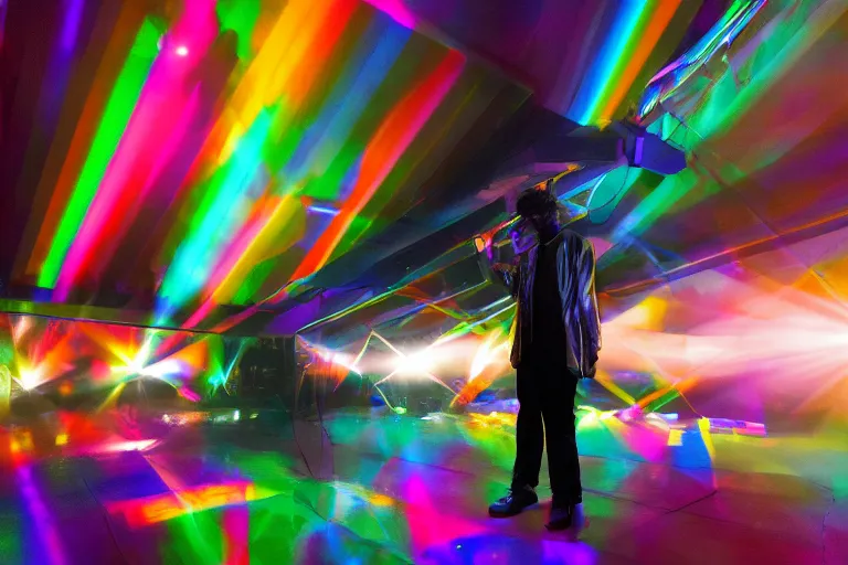 Image similar to plastic prism hit by three beams of light, royalcore, in the style of tyler mitchell