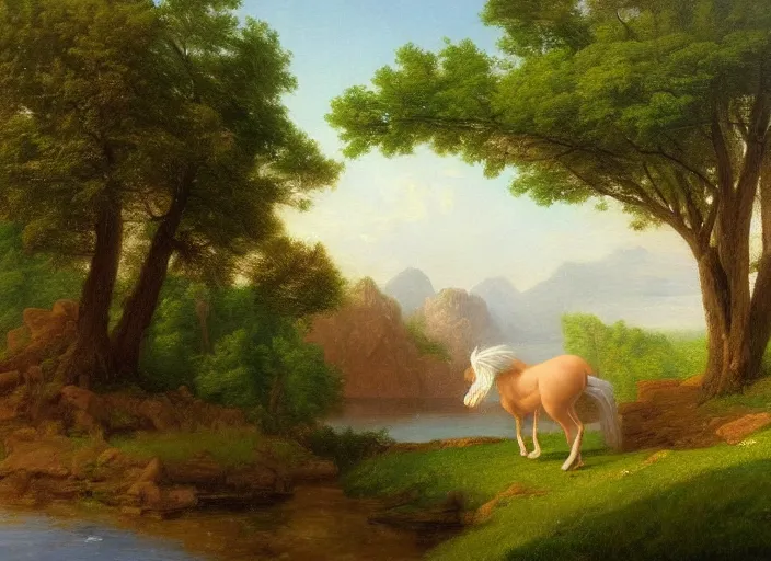 Prompt: american realist romanticism landscape painting of my little pony in the style of hudson river school and thomas cole and albert bierstadt and robert duncanson