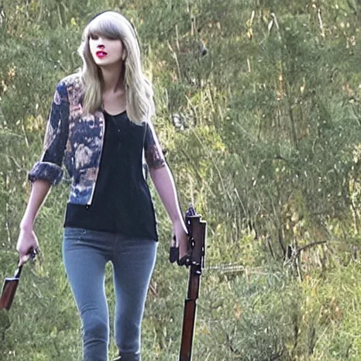 Image similar to Taylor Swift carrying a rifle