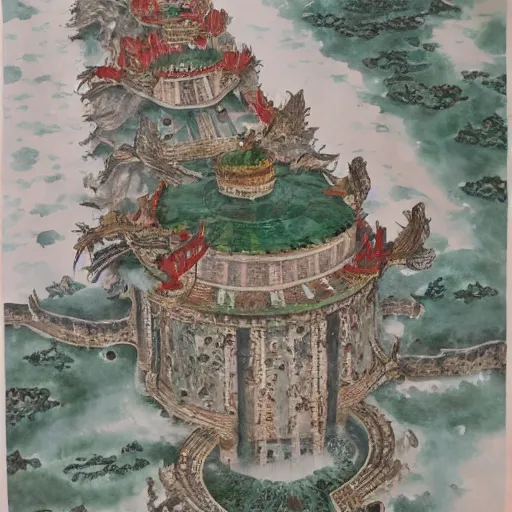 Image similar to water color on paper, imperial jade palace, highly detailed, artstation, masterpiece, award - winning,