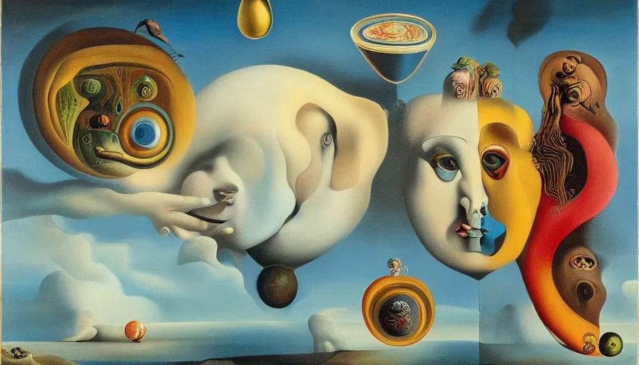 Image similar to gorgeous painting by equal parts salvador dali and max ernst and magritte and rachel ruysch oil on canvas, 8 k 1 0 8 0 p