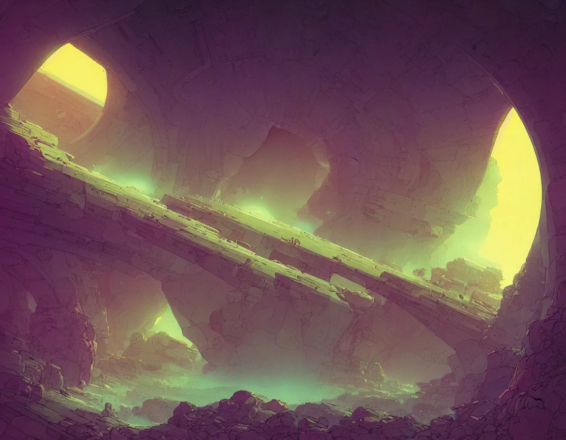 Image similar to a portal to nowhere in style of john harris and kilian eng by moebius, atmospheric, line art, cinematic