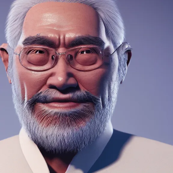 Image similar to a portrait of a shiny glowing heavenly asian elderly man with white beard, night, 8 k, octane render, artstation, digital art.