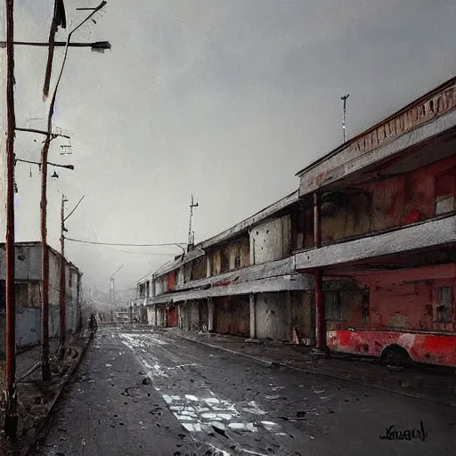 Image similar to painting of a post soviet town by jakub rozalski