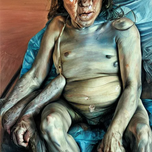 Image similar to high quality high detail painting by lucian freud and jenny saville, hd, anxiety, turquoise