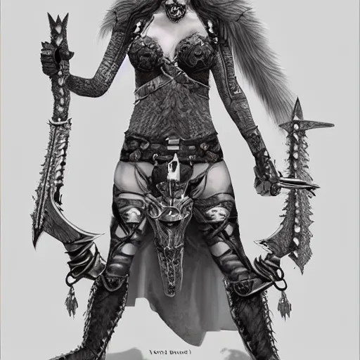 Prompt: a norse woman, facial piercings, very symmetrical, furry warrior's clothing, skull jewelery, highly detailed, by vitaly bulgarov, joss nizzi, ben procter, steve jung, concept art, concept art world, pinterest, artstation, unreal engine