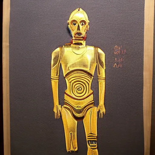 Prompt: c 3 po as a cave painting