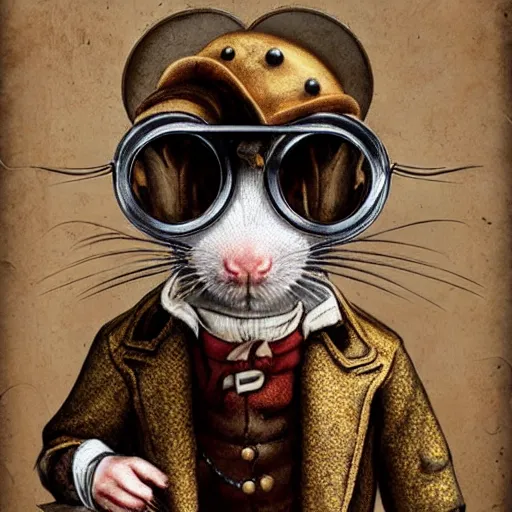 Prompt: a rat with steampunk googles, by Fortiche Studio