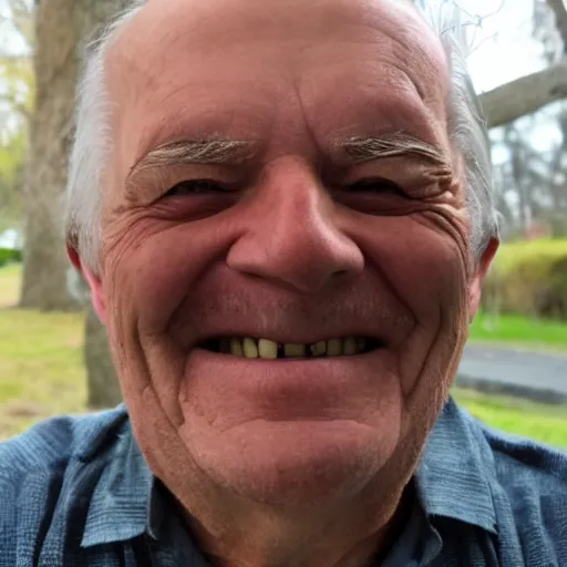 Prompt: the disembodied head of a smiling old man