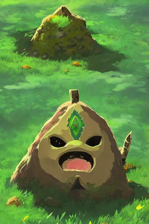 Prompt: an in game portrait of a korok from the legend of zelda breath of the wild, breath of the wild art style.