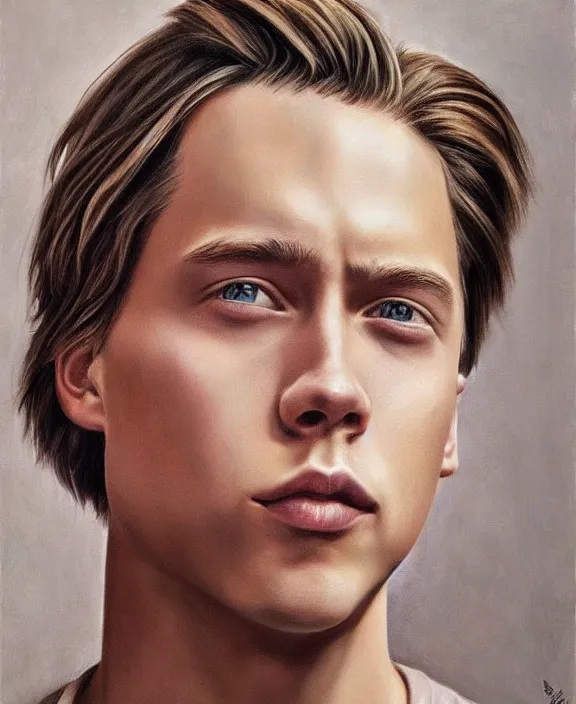 Prompt: cole sprouse art by denys tsiperko and bogdan rezunenko, hyperrealism