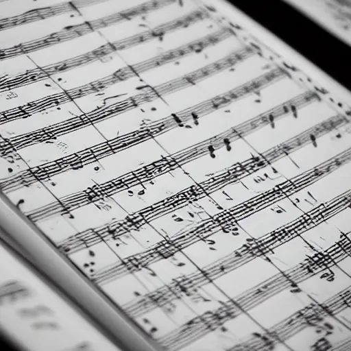 Prompt: closeup of sheet music for the most amazing piece of music ever composed, highly detailed, sharp focus