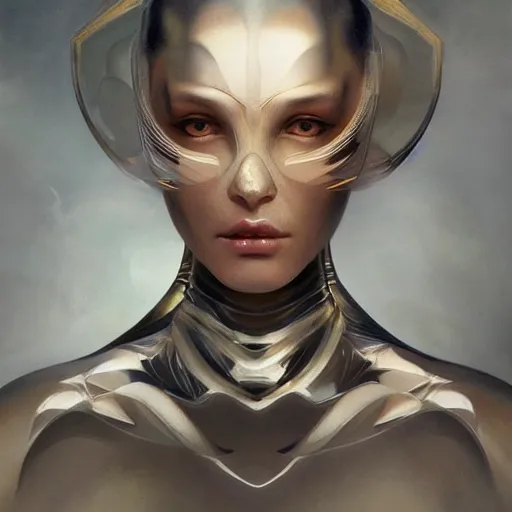 Image similar to futuristic fashion model, physically accurate, dynamic lighting, intricate, elegant, highly detailed, digital painting, artstation, HR GIGER, Hieronymus Bosch, Francis Bacon, concept art, smooth, sharp focus, illustration, art by artgerm and greg rutkowski and alphonse mucha