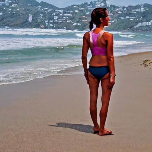 Prompt: woman on the beach in santa marta colombia full body