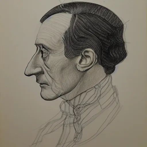 Image similar to an unfinished drawing of Marcel Duchamp, hyperdetailed and line drawing