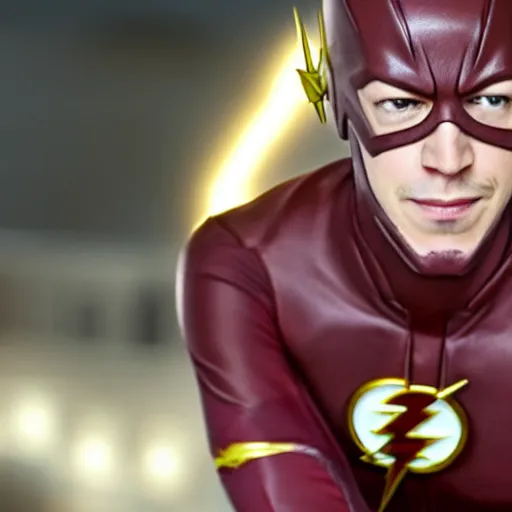 Prompt: The Flash looking anxiously at his watch