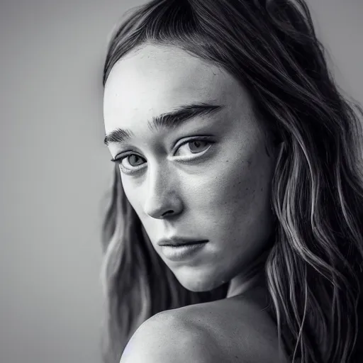 Image similar to a portrait of alycia debnam carey closed mouth-smile while posing for photo, award winning photograph, HDR, natural lighting, shot on nikon z9, depth of field, f/1.8,