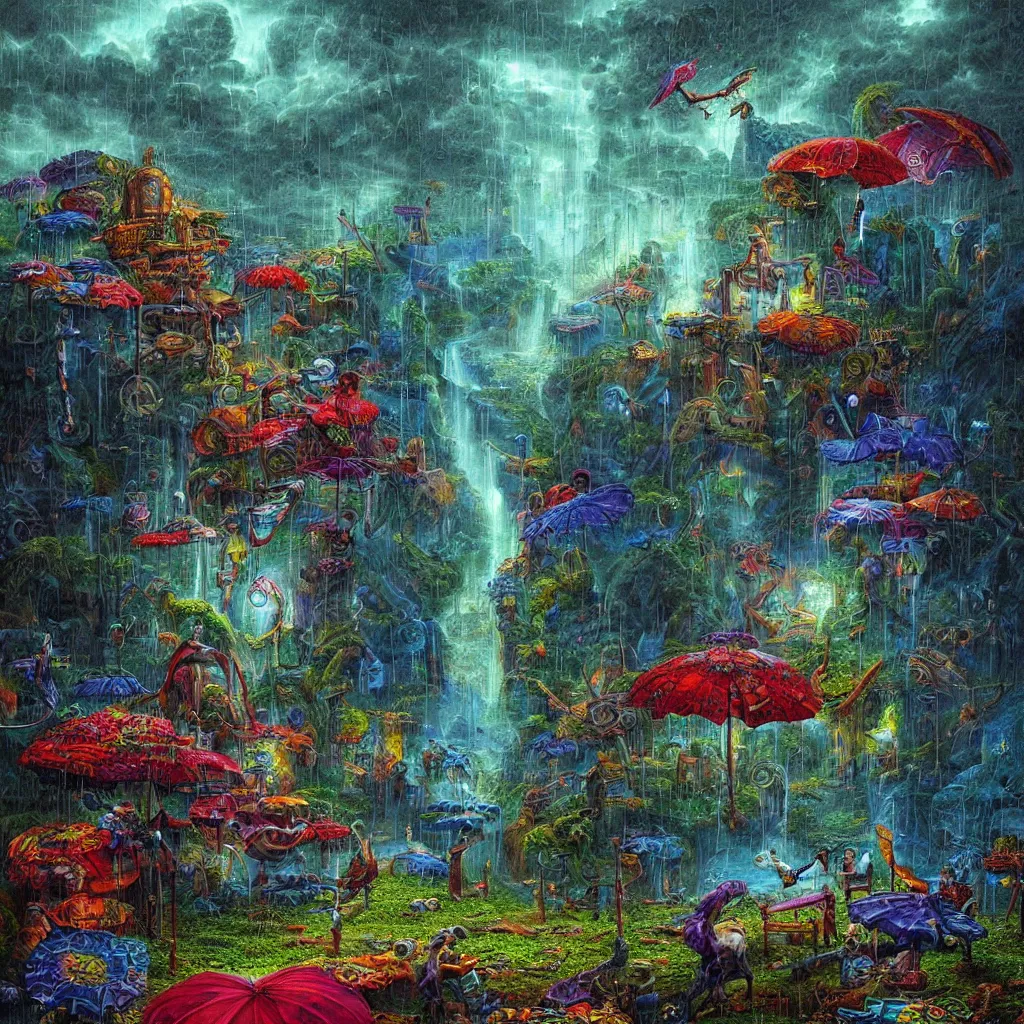 Image similar to it's raining somewhere else. extremely high detail, realistic, fantasy art, masterpiece, saturated colors, art by maxwell boas