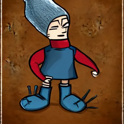 Image similar to a highly detailed character concept of a man wearing a sock hat in the style of darkwood moody and melanchony