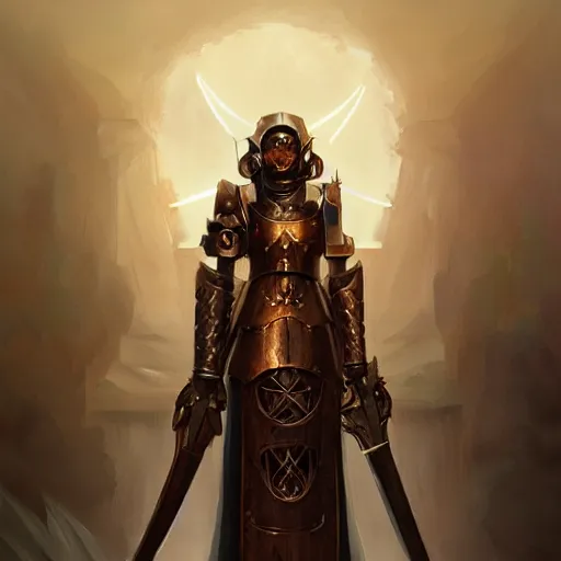 Image similar to beautiful warforged crusades construct wood steel holy cleric crusader runes warforged crusades tabard cloak divine knight shield, bloody, glowing eyes, intricate, elegant, highly detailed, digital painting, artstation, concept art, smooth, sharp focus, illustration, art by artgerm and greg rutkowski and alphonse mucha and loish and wlop