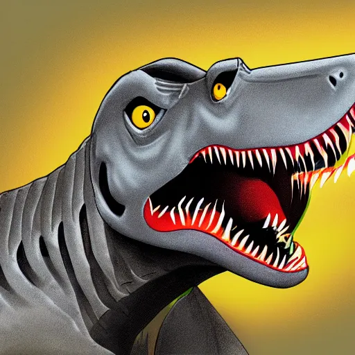 Prompt: a detailed digital art painting of a trex dinosaur fighter jet chimera sharp teeth
