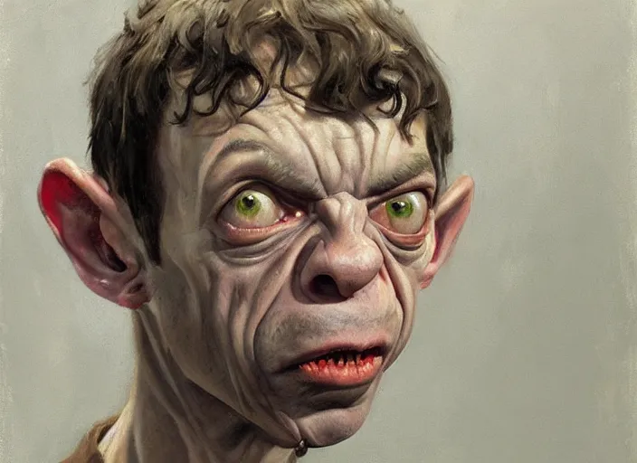 Image similar to a highly detailed beautiful portrait of nathan fielder as gollum, by gregory manchess, james gurney, james jean