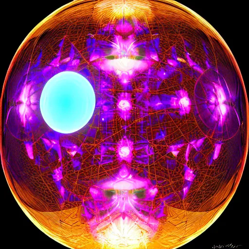 Image similar to psychonautist in a crystal sphere, digital painting, award winning, volumetric lighting