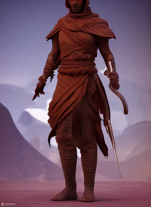 Image similar to concept art of a fremen warrior, ultra realistic, octane render, 8 k, hd, realistic lighting, moody, dramatic