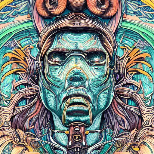 Image similar to ultradetailed illustration android face, @ aaronhorkey, bold colors