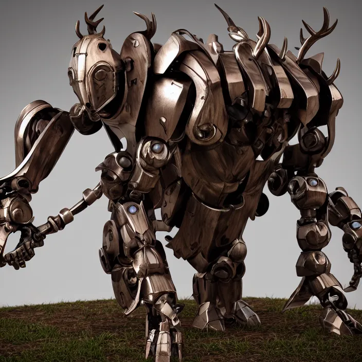 Prompt: warforged druid male anime character, wolf armor, wolf pack, a pack of wolves, wooden antlers, made of wood, made of metal, large robot, wolves, knight, medieval castle, wolf pack following, 3 d render beeple, realistic detailed octane render, pop up parade figure