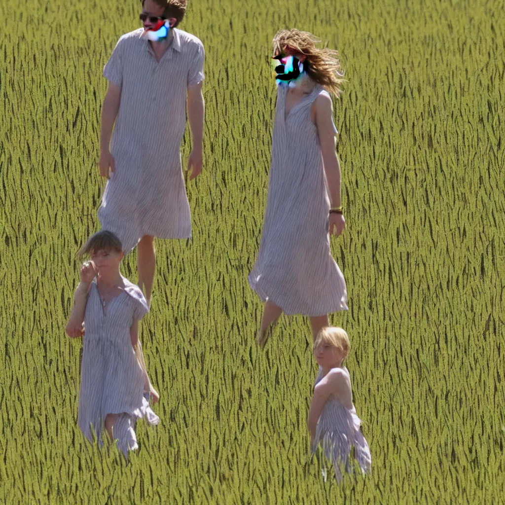 Image similar to robert pattinson in a sundress frolicking through a field