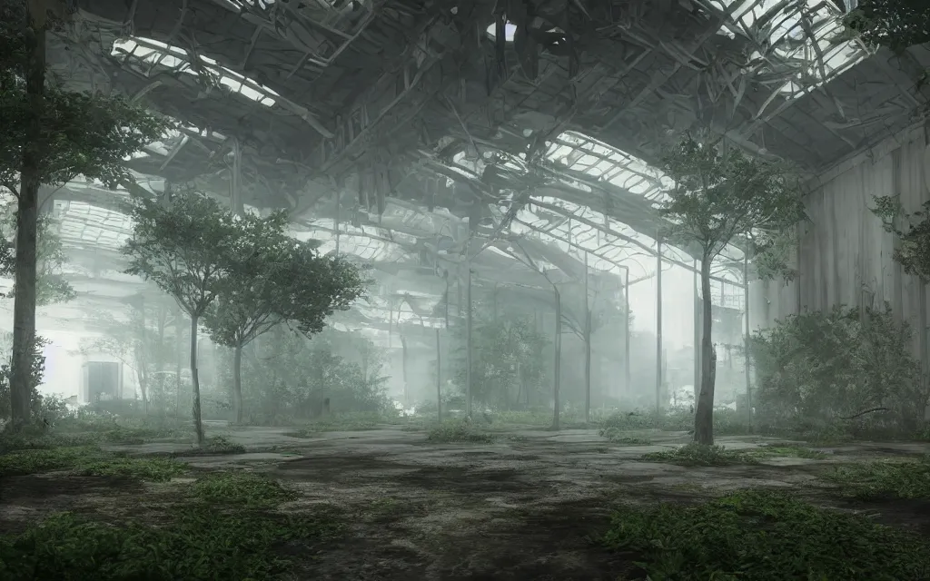 Prompt: overgrown mall, atmospheric, mist, epic, photorealistic, realistic, rule of thirds, extremely detailed, 4 k, 8 k, unreal engine 5 render, rim lighting, rtx, ray traced lighting, shot on 3 5 mm, film grain