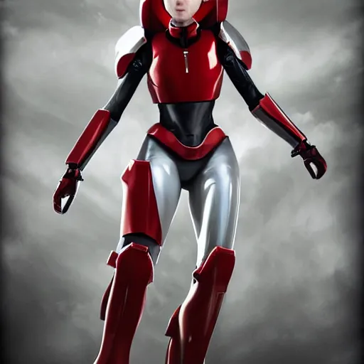 Image similar to portrait of a beautiful female soldier, no makeup, in glossy sleek white armor inspired by samus aran and a long red cape, heroic posture, determined expression, no helmet, on the surface of mars, cinematic, sci-fi, hyperrealistic, detailed