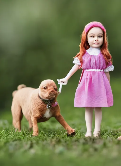 Prompt: Miniature of a Girl with a Dog, Product Introduction Photos, 4K, Full body