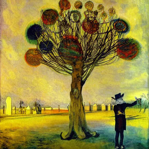 Image similar to impressionist symetrical fiction hugo wojciech siudhinski and lajos gulacny, lowbrow, 4 k 4 k colorful eldritch village tequila tree, by francisco goya and ted