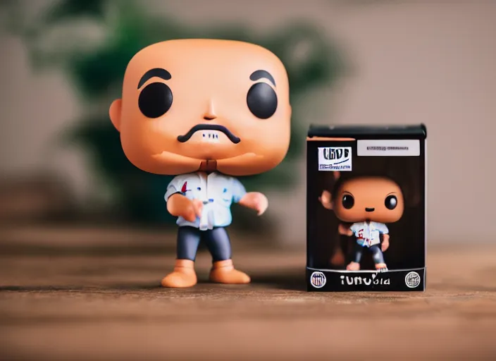 Image similar to !dream product still of a turd funko pop with box, 85mm f1.8