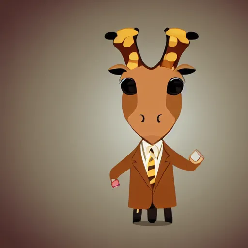 Prompt: chibi giraffe wearing a suit and tie, ready for a meeting